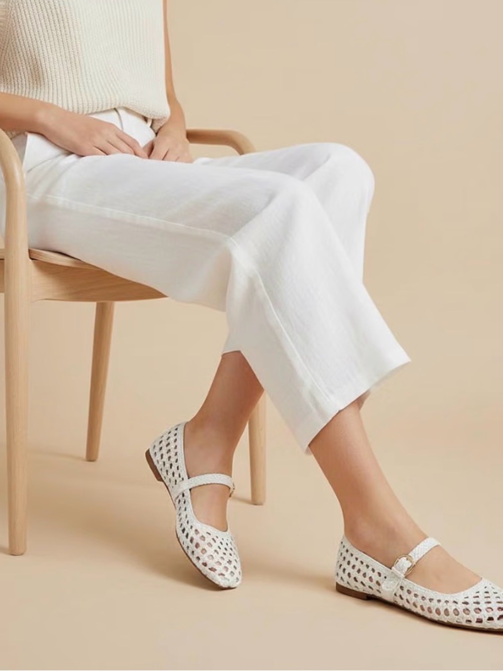 CUSHIONAIRE Weston Woven Mary Jane Flats White Size 8